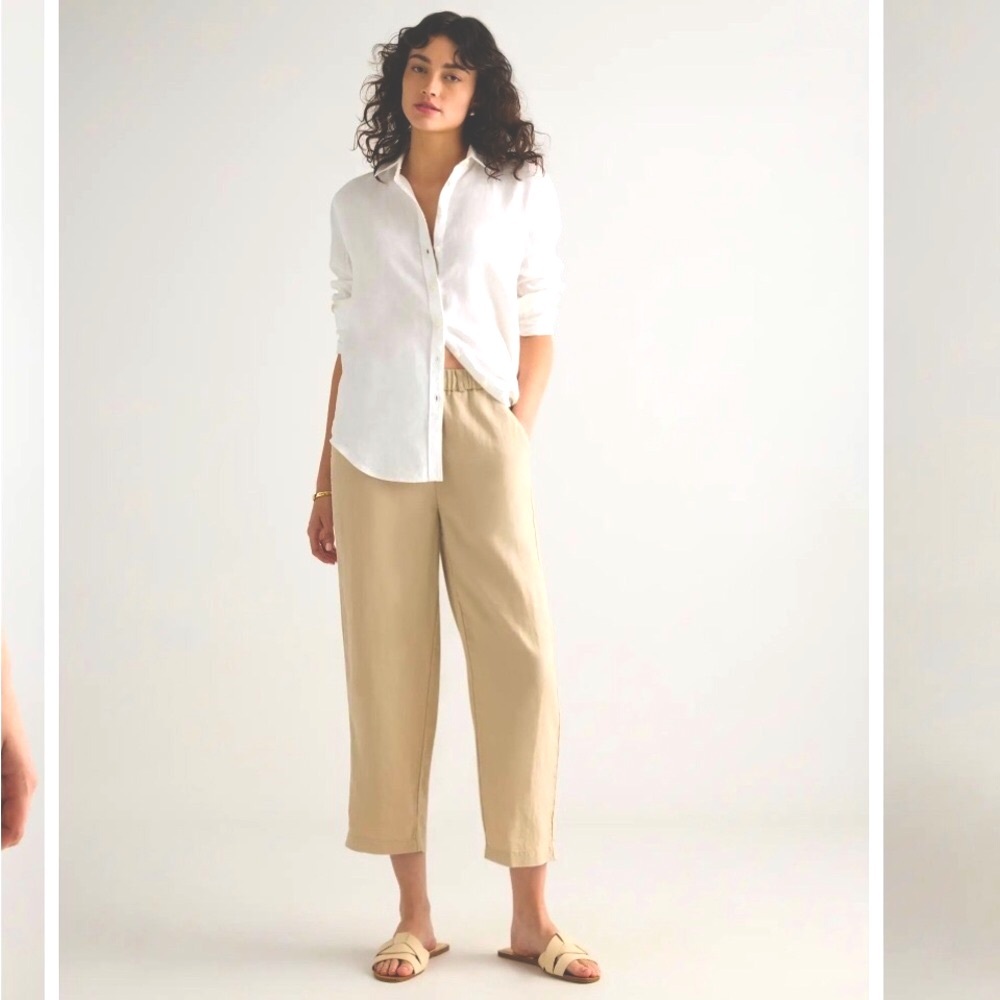 Quince 100% European Linen Cropped Pants Driftwood Size XL NWT